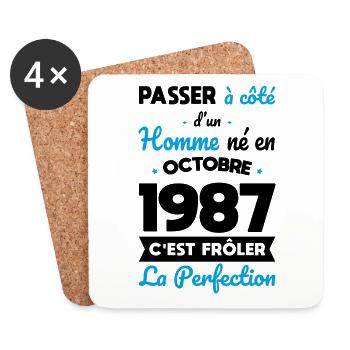 Anniversaire 35 ans - Né en Octobre 1987 - Dessous de verre (lot de 4) - blanc - Devant