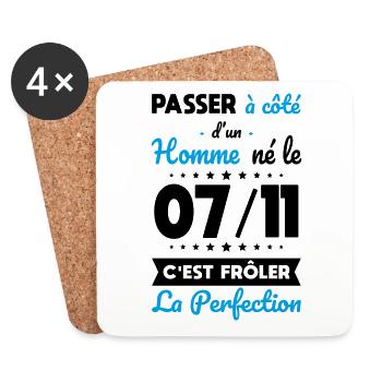 Anniversaire - Né le 7 Novembre Frôler perfection - Dessous de verre (lot de 4) - blanc - Devant
