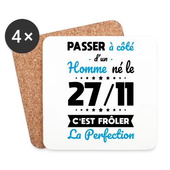 Anniversaire - Né le 27 Novembre Frôler perfection - Dessous de verre (lot de 4) - blanc - Devant