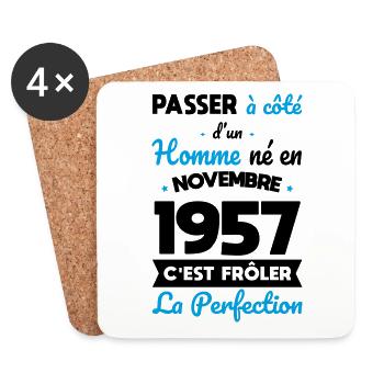 Anniversaire 65 ans - Né en Novembre 1957 - Dessous de verre (lot de 4) - blanc - Devant