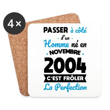 Anniversaire 18 ans - Né en Novembre 2004 - Dessous de verre (lot de 4) - blanc - Devant