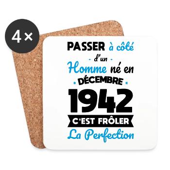 Anniversaire 80 ans - Né en Décembre 1942 - Dessous de verre (lot de 4) - blanc - Devant