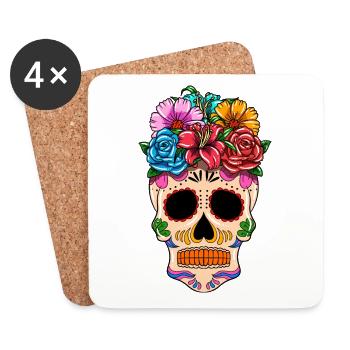 Day of the Dead Skull Flora Flower Ornament - Coasters (set of 4) - white - Front