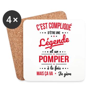 Compliqué d'être une légende et un pompier - Dessous de verre (lot de 4) - blanc - Devant
