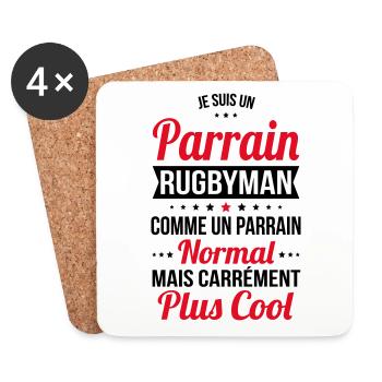 Parrain rugbyman comme un parrain normal plus cool - Dessous de verre (lot de 4) - blanc - Devant