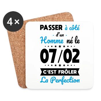 Anniversaire - Né le 7 Février Frôler perfection - Dessous de verre (lot de 4) - blanc - Devant