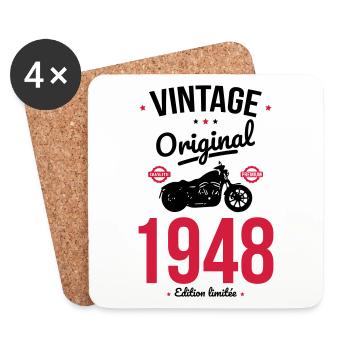 Anniversaire 75 ans - Vintage 1948 Original - Dessous de verre (lot de 4) - blanc - Devant