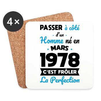 Anniversaire 45 ans - Né en Mars 1978 - Dessous de verre (lot de 4) - blanc - Devant