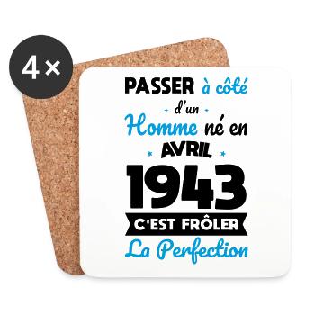 Anniversaire 81 ans - Né en Avril 1943 - Dessous de verre (lot de 4) - blanc - Devant