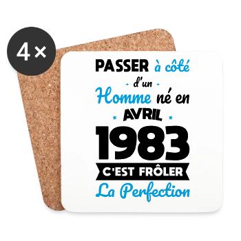 Anniversaire 40 ans - Né en Avril 1983 - Dessous de verre (lot de 4) - blanc - Devant