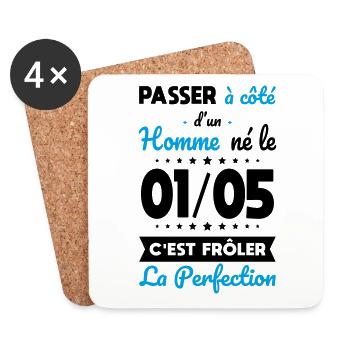 Anniversaire - Né le 1er Mai Frôler perfection - Dessous de verre (lot de 4) - blanc - Devant