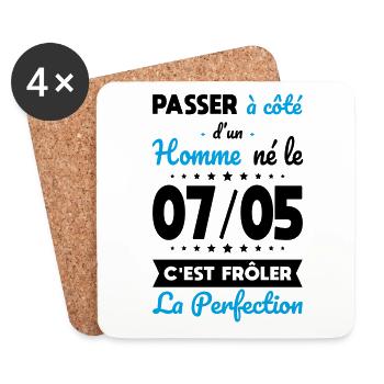 Anniversaire - Né le 7 Mai Frôler perfection - Dessous de verre (lot de 4) - blanc - Devant