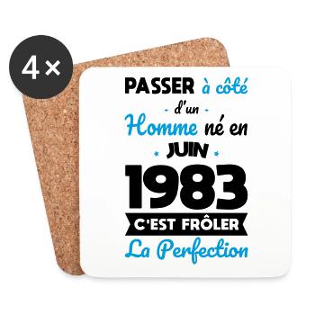 Anniversaire 40 ans - Né en Juin 1983 - Dessous de verre (lot de 4) - blanc - Devant