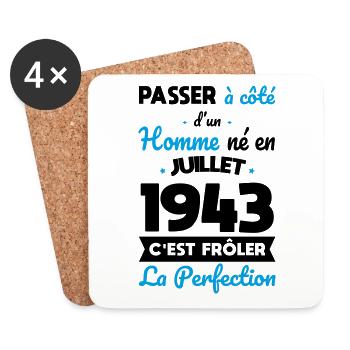 Anniversaire 81 ans - Né en Juillet 1943 - Dessous de verre (lot de 4) - blanc - Devant