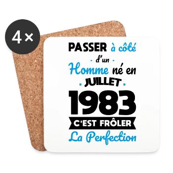 Anniversaire 40 ans - Né en Juillet 1983 - Dessous de verre (lot de 4) - blanc - Devant