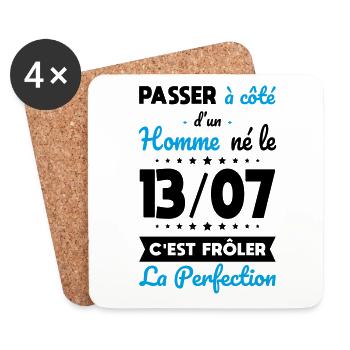 Anniversaire - Né le 13 Juillet Frôler perfection - Dessous de verre (lot de 4) - blanc - Devant