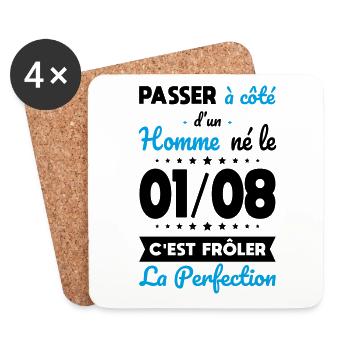 Anniversaire - Né le 1er Août Frôler perfection - Dessous de verre (lot de 4) - blanc - Devant