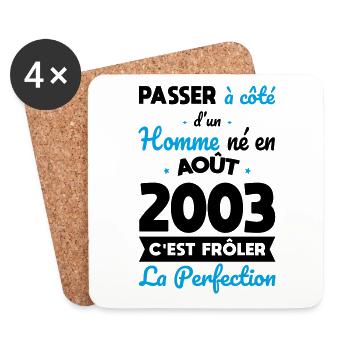 Anniversaire 20 ans - Né en Août 2003 - Dessous de verre (lot de 4) - blanc - Devant