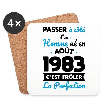 Anniversaire 40 ans - Né en Août 1983 - Dessous de verre (lot de 4) - blanc - Devant