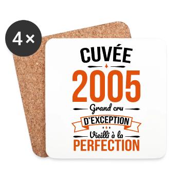 Anniversaire 20 ans - Cuvée 2005 - Cadeau Humour - Dessous de verre (lot de 4) - blanc - Devant