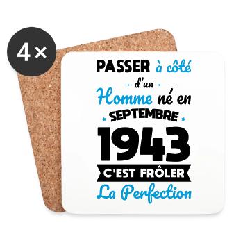 Anniversaire 81 ans - Né en Septembre 1943 - Dessous de verre (lot de 4) - blanc - Devant