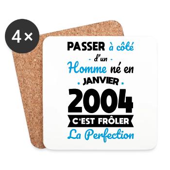 Anniversaire 20 ans - Né en Janvier 2004 - Dessous de verre (lot de 4) - blanc - Devant