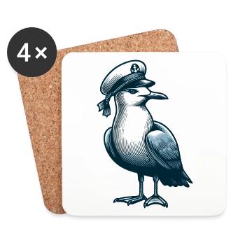 MÖWE KAPITÄN MÜTZE MEER WELLEN MARITIM BLAU ANKER - Untersetzer (4er-Set) - Weiß - Vorne