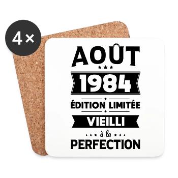 Anniversaire 40 ans - Août 1984 Perfection - Dessous de verre (lot de 4) - blanc - Devant