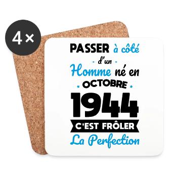 Anniversaire 80 ans - Né en Octobre 1944 - Dessous de verre (lot de 4) - blanc - Devant