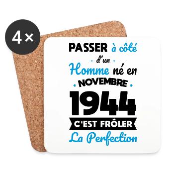 Anniversaire 80 ans - Né en Novembre 1944 - Dessous de verre (lot de 4) - blanc - Devant