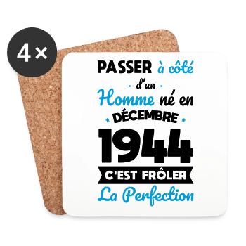 Anniversaire 80 ans - Né en Décembre 1944 - Dessous de verre (lot de 4) - blanc - Devant
