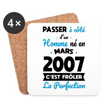 Anniversaire 18 ans - Né en Mars 2007 - Dessous de verre (lot de 4) - blanc - Devant