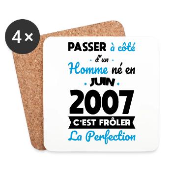 Anniversaire 18 ans - Né en Juin 2007 - Dessous de verre (lot de 4) - blanc - Devant