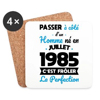 Anniversaire 40 ans - Né en Juillet 1985 - Dessous de verre (lot de 4) - blanc - Devant