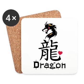 ❤️👄🐉Dragon en caractère chinois-Dragon d'amour- 龍 - Dessous de verre (lot de 4) - blanc - Devant