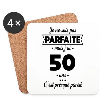 Anniversaire 50 ans - Pas parfaite mais 50 ans - Dessous de verre (lot de 4) - blanc - Devant