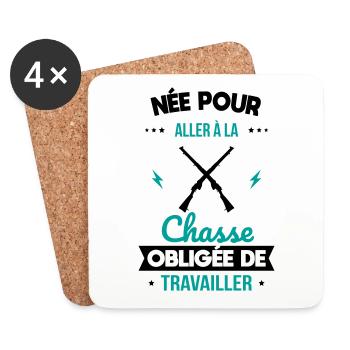 Née pour aller à la chasse Obligée de travailler - Dessous de verre (lot de 4) - blanc - Devant