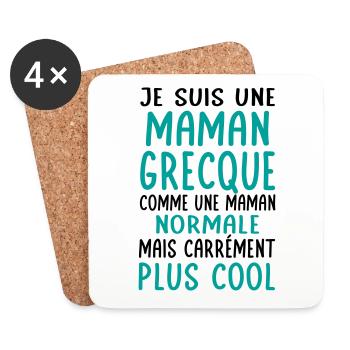 Maman Grecque comme maman normale plus cool - Dessous de verre (lot de 4) - blanc - Devant