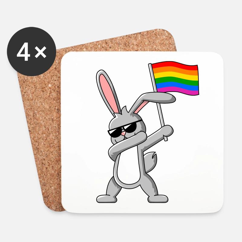 Dabbing Rabbit mit Gay Pride LGBTQ Regenbogenfahne - Untersetzer (4er-Set) - Weiß