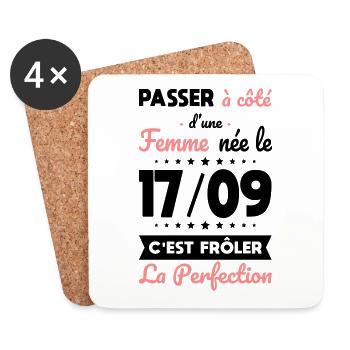 Anniversaire - Née 17 Septembre Frôler perfection - Dessous de verre (lot de 4) - blanc - Devant