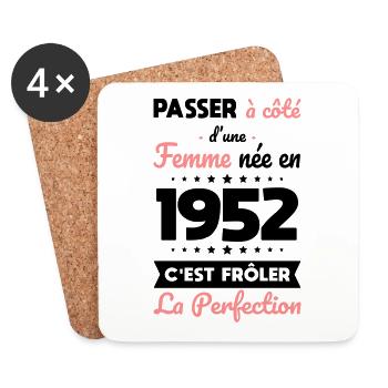 Anniversaire 70 ans - Née en 1952 Perfection - Dessous de verre (lot de 4) - blanc - Devant