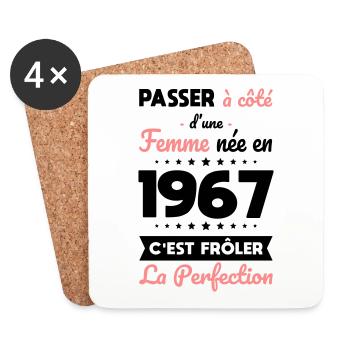 Anniversaire 55 ans - Née en 1967 Perfection - Dessous de verre (lot de 4) - blanc - Devant