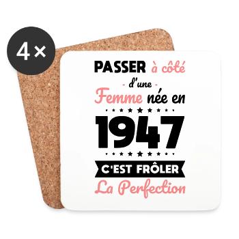 Anniversaire 75 ans - Née en 1947 Perfection - Dessous de verre (lot de 4) - blanc - Devant