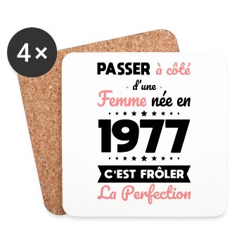 Anniversaire 45 ans - Née en 1977 Perfection - Dessous de verre (lot de 4) - blanc - Devant
