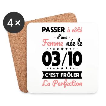 Anniversaire - Née 3 Octobre Frôler perfection - Dessous de verre (lot de 4) - blanc - Devant