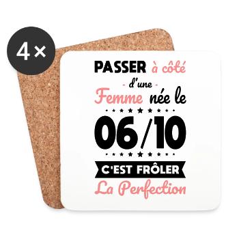 Anniversaire - Née 6 Octobre Frôler perfection - Dessous de verre (lot de 4) - blanc - Devant