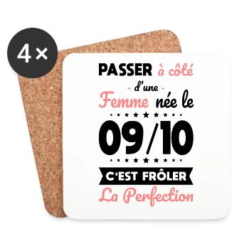 Anniversaire - Née 9 Octobre Frôler perfection - Dessous de verre (lot de 4) - blanc - Devant