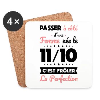 Anniversaire - Née 11 Octobre Frôler perfection - Dessous de verre (lot de 4) - blanc - Devant
