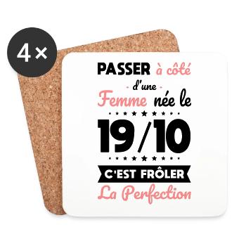 Anniversaire - Née 19 Octobre Frôler perfection - Dessous de verre (lot de 4) - blanc - Devant