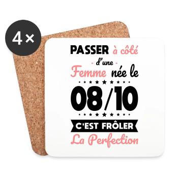Anniversaire - Née 8 Octobre Frôler perfection - Dessous de verre (lot de 4) - blanc - Devant
